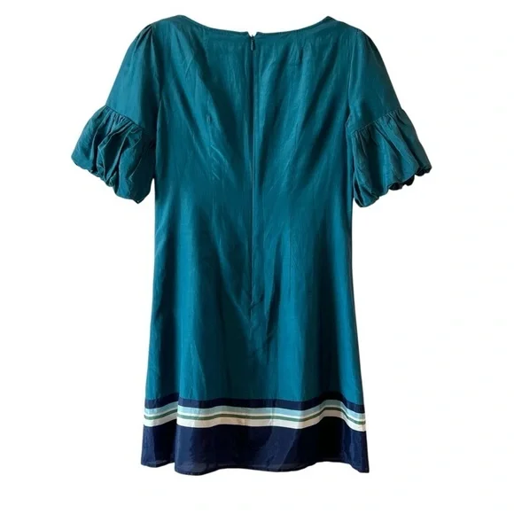 Banana Republic Silk Teal Dress with Striped Hem - Picture 4 of 7